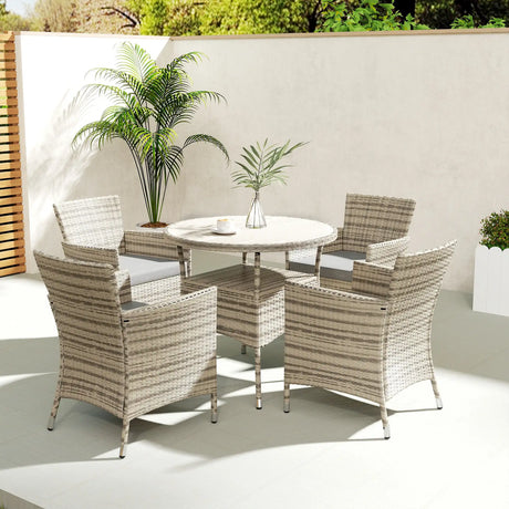 Outsunny Five-Piece Rattan Garden Set, with Two-Tier Table - Grey