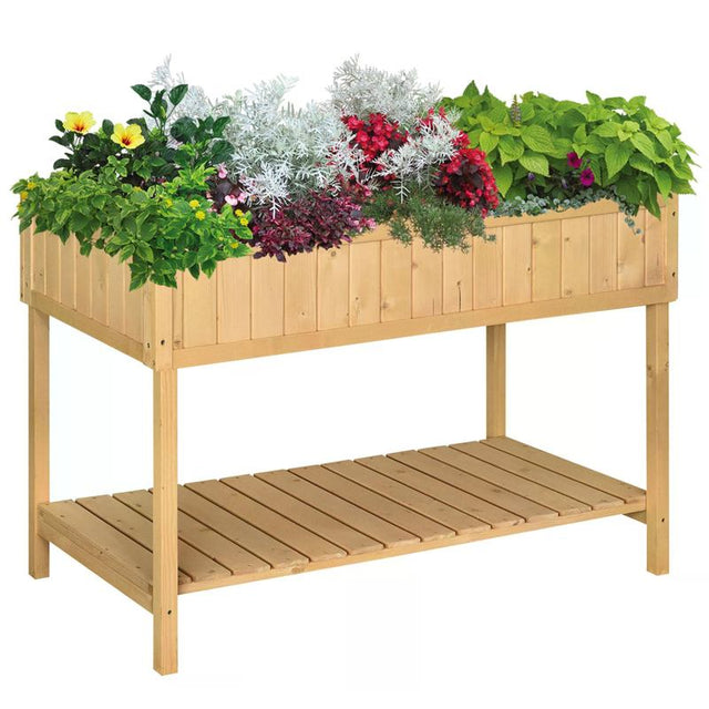 Outsunny Garden Wooden Planters, Rectangular 8 Compartment Plant Stand, Oak Tone