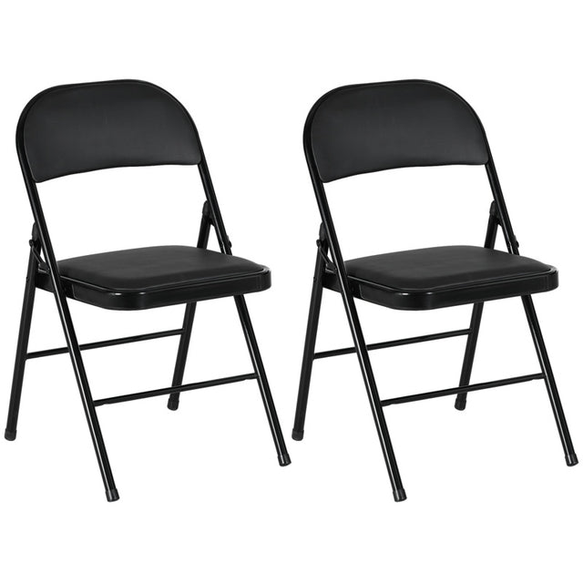 HOMCOM Set of Two Cushioned Steel Folding Chairs - Black