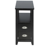 Retro Side Table Nightstand with 2 Drawers Stroage-Black