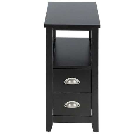 Retro Side Table Nightstand with 2 Drawers Stroage-Black
