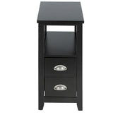 Retro Side Table Nightstand with 2 Drawers Stroage-Black