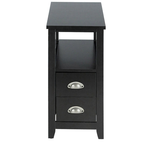 Retro Side Table Nightstand with 2 Drawers Stroage-Black