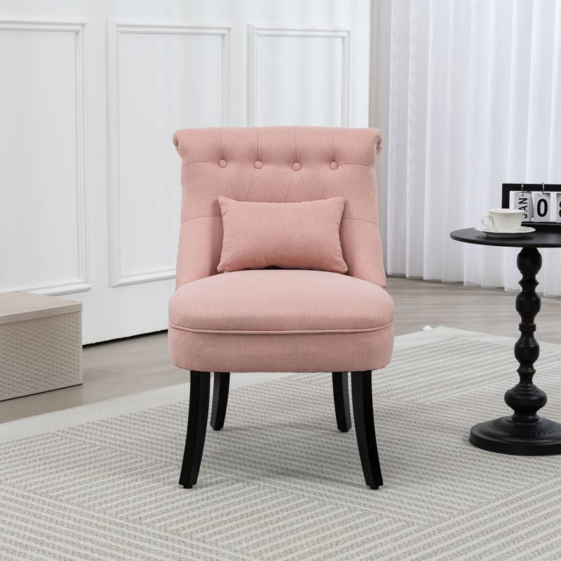 HOMCOM Fabric Single Sofa Dining Chair Tub Chair Upholstered W/ Pillow Solid Wood Leg Home Living Room Furniture Pink