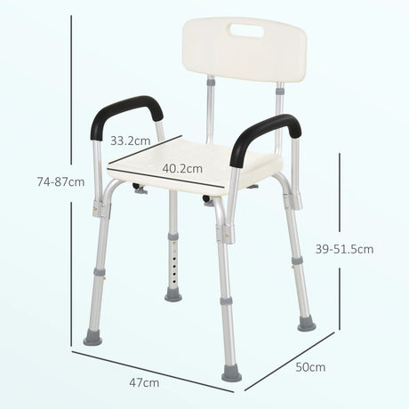 HOMCOM Adjustable Shower Chair, Shower Seat, Portable Medical Stool with Adjustable Back and Armrest for Mobility