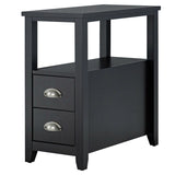 Retro Side Table Nightstand with 2 Drawers Stroage-Black