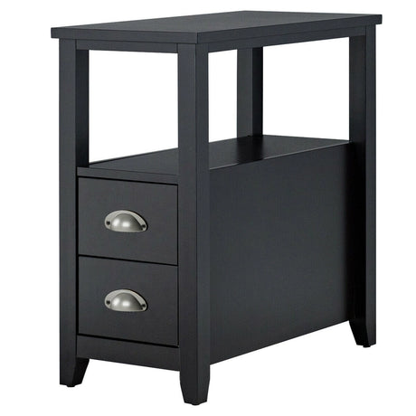 Retro Side Table Nightstand with 2 Drawers Stroage-Black