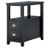 Retro Side Table Nightstand with 2 Drawers Stroage-Black