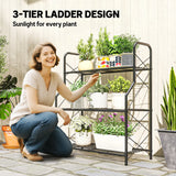 Outsunny 3-Tier Metal Plant Stand, Heavy Duty Ladder Shelf Potted Plants Display Rack, Indoor Outdoor Flower Pot Holder