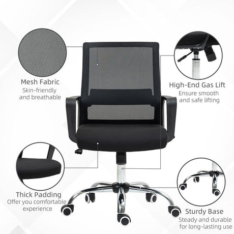 Vinsetto Mesh Back Office Chair, with Wheels - Black