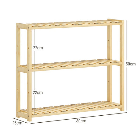 HOMCOM Three-Tier Bamboo Bathroom Rack - Natural Finish