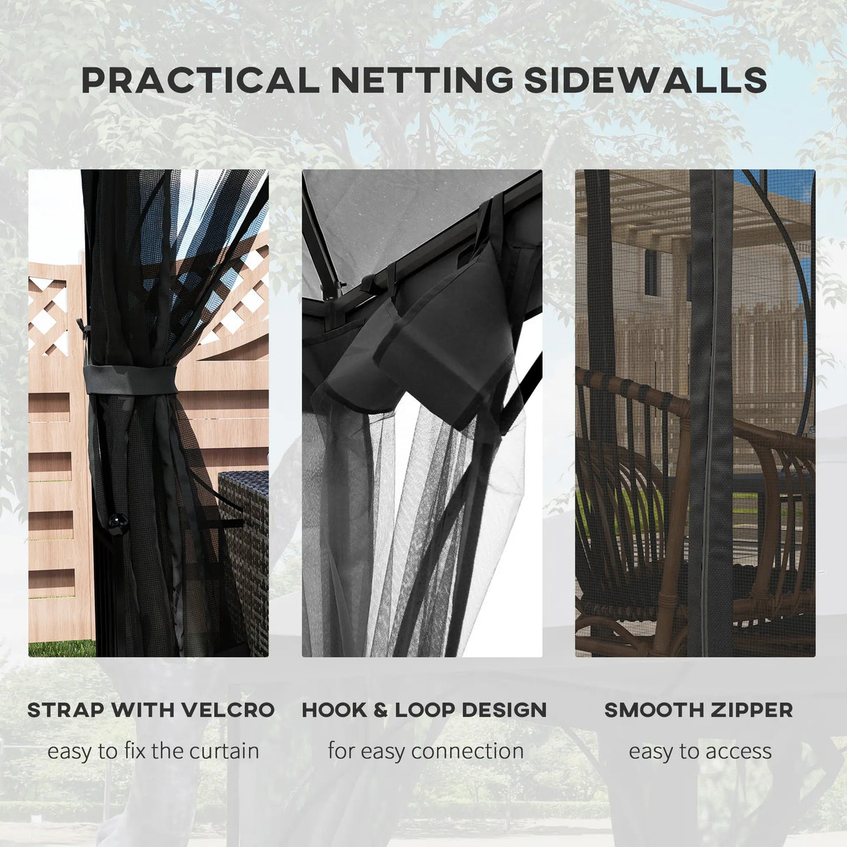 Outsunny 3 x 3m Garden Gazebo Patio Party Tent Shelter Outdoor Canopy Double Tier Sun Shade with Metal Frame and Netting, Dark Grey