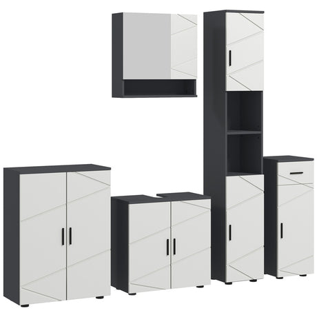 kleankin 5-Piece Bathroom Furniture Set, Bathroom Storage Cabinet with Doors and Shelves, Tall and Small Floor Cabinets, Wall-mounted Mirror Cabinet, Under Sink Cabinet, Grey