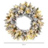 HOMCOM 60" Snowy Pine Cone and Berry Christmas Wreath, with LED Lights