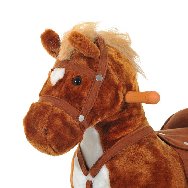 HOMCOM Rocking Horse Kids Ride on Walking Horse Animal Pony Wheeled Riding Plush Toy w/Sound for 3 Years and Up (Brown)