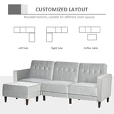 HOMCOM L Shape Sofa Bed Set with 3-Seater Sofa and Footstool, Corner Sofa Bed with Ottoman, Light Grey