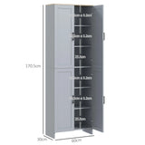 HOMCOM Freestanding Kitchen Cupboard, 4-Door Storage Cabinet with Adjustable Shelves, Modern Kitchen Pantry for Dining Room, 170cm, Grey