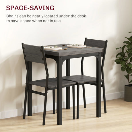 HOMCOM Three-Piece Minimal and Compact Dining Set, Grey Wood Grain
