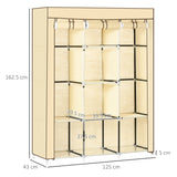 HOMCOM Fabric Wardrobe, with Rails and Shelves - Beige