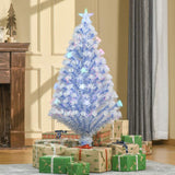 HOMCOM 4FT Artificial Fibre Optic Christmas Tree Seasonal Decoration w/ LED Lights Pre-Lit Easy Store White Blue