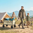 Outsunny 95L Foldable Festival Trolley on Wheels, Collapsible Wagon Cart with Adjustable Handle and 2 Cup Holders, Khaki