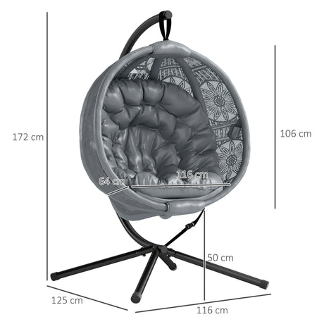Outsunny Round Egg Basket Chair, with Steel Stand, Charcoal Grey