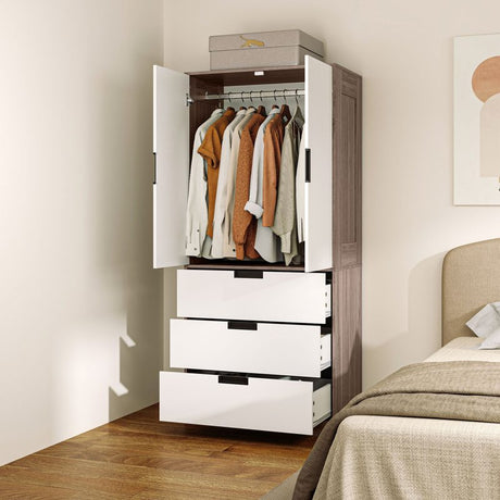 HOMCOM Two Door, Two Drawer Wardrobe - White/Brown