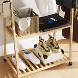 HOMCOM Bamboo Clothes Rack, with Shelves and Hooks - Natural Finish