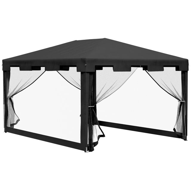 Outsunny 4 x 3 m Party Tent Wedding Gazebo Outdoor Waterproof PE Canopy Shade with Panel