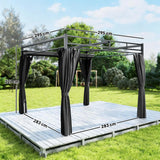 Outsunny 3 x 3 m Pergola with Retractable Roof Canopy and Curtains, UPF30+ Metal Frame Garden Pergola Gazebo Sun Shade, Dark Grey