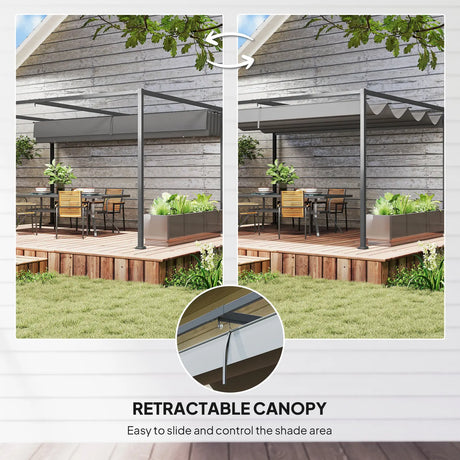 Outsunny 4 x 3(m) Metal Outdoor Pergola with Retractable Roof, Outdoor Gazebo with Drainage Holes for Garden, Patio, Lawn, Grey