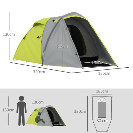 Outsunny Two-Man Dome Tent, with Front Porch and Accessories - Yellow/Grey