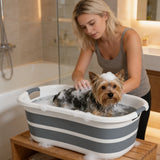 PawHut Dog Bath Tub, Portable Foldable Dog Bathtub with Drainage Hole, for Small Dogs Puppies Grey