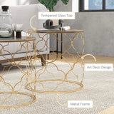 HOMCOM Nesting Tables Set of 2, Modern Stacking Side End Table with Tempered Glass Top, Metal Frame for Living Room Bedroom Office, Gold Tone