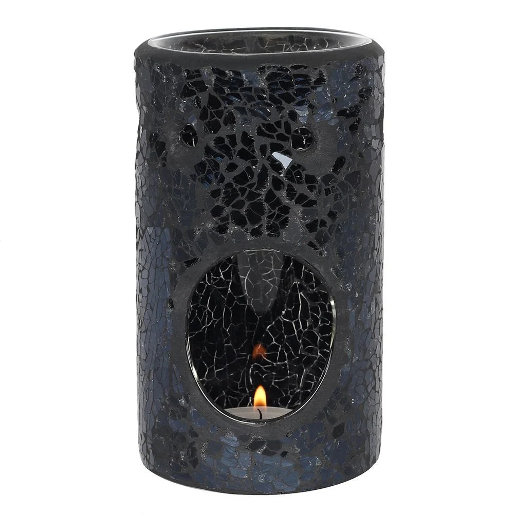 Black Crackle Glass Pillar Oil Burner and Wax Warmer