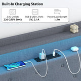 HOMCOM Floating Bed Frame, Upholstered 3ft Single Size Bed, Platform Bed with RGB LED Lights and Charging Station, Grey