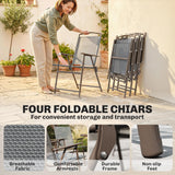 Outsunny 6 Piece Garden Dining Set with Umbrella, Patio Sets with Parasol, 4 Folding Dining Chairs, Dark Grey