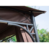 Outsunny 3 x 3(m) Garden Gazebo, Outdoor Gazebo Canopy Shelter with Curtains and Steel Frame for Lawn, Yard and Deck, Coffee