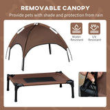 PawHut Raised Dog Bed Waterproof Elevated Pet Cot with Breathable Mesh UV Protection Canopy Brown, for Medium Dogs, 76 x 61 x 73cm