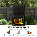Outsunny 253L Garden Storage Box, Rattan Deck Box with Zipped Liner, Safe Pneumatic Rod, Patio Storage Container, Black