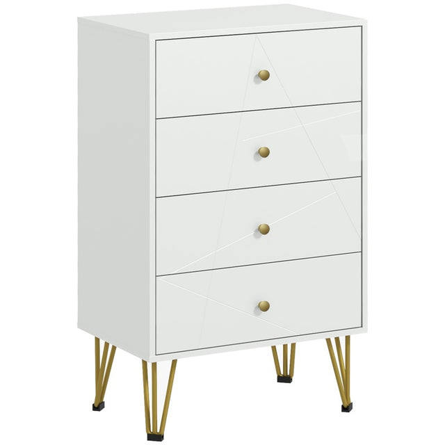 HOMCOM Tall Chest of Drawers, 4-Drawer Dresser for Bedroom, Modern Storage Cabinets with Hairpin Legs, White