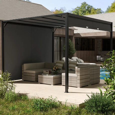 Outsunny 3 X 3 Meters Pergola with Sliding Roof, Garden Gazebo with Adjustable Sun Shade Canopy and Steel Frame, Charcoal Grey