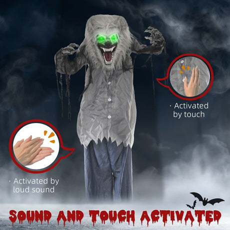 HOMCOM 6'8" Skeleton Werewolf Halloween Animatronic, with Glowing Eyes