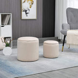 HOMCOM Modern Storage Ottoman with Removable Lid, Fabric Storage Stool, Foot Stool, Dressing Table Stool, Set of 2, Cream White