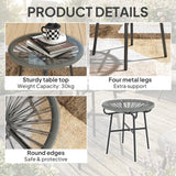 Outsunny Rattan Side Table, Round Outdoor Coffee Table, with Round PE Rattan and Tempered Glass Tabletop, Light Grey