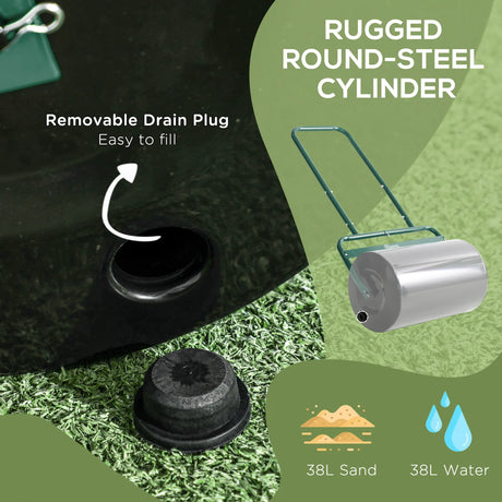 Outsunny 38L Fillable Cylinder Steel Lawn Roller - Dark Green