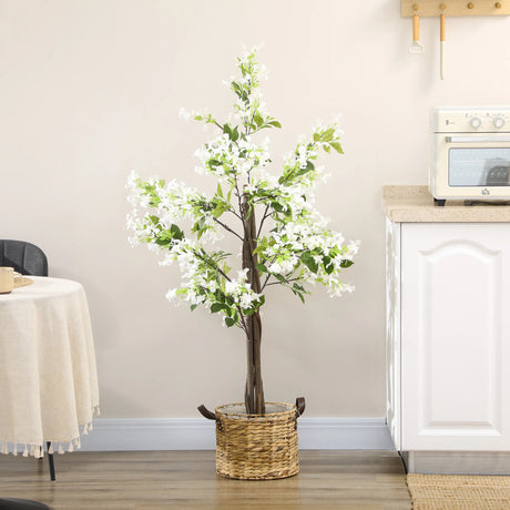 HOMCOM Artificial Plants Honeysuckle Flower in Pot Fake Plants with Curved Boots for Indoor 15x15x150cm White