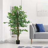HOMCOM Artificial Ficus Tree, with Weighted Plant Pot - Green