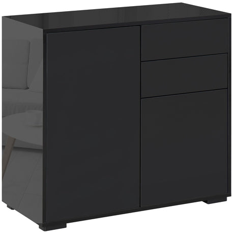 HOMCOM High Gloss Frame Sideboard, Side Cabinet, Push-Open Design with 2 Drawer for Living Room, Bedroom, Black