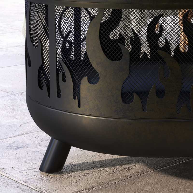 Outsunny Steel Fire Pit BBQ, with Poker - Black